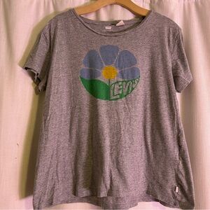 Levis Gray Crewneck Flower Graphic T Shirt Women’s Large